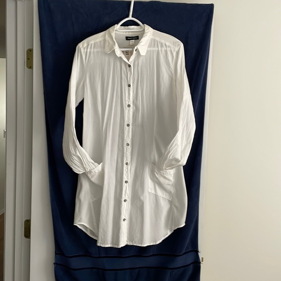 NWT Stewart & Brown white organic cotton button down shirtdress. - Picture 1 of 12